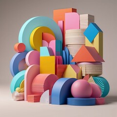 abstract background with colorful geometric shapes  concept art design decoration business school pink yellow red blue violet white background pattern light  detail element  close-up