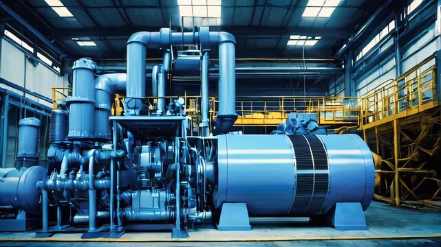 Large industrial compressor for chemical production with an asynchronous electric motor in a production room