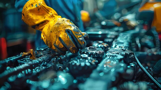 Male worker produces and repairs equipment and spare parts from the workshop at the factory, technical staff