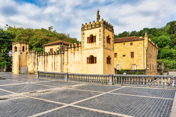 Fototapeta premium Stately homes on the shore of Zarauz beach in the Basque Country, Spain.