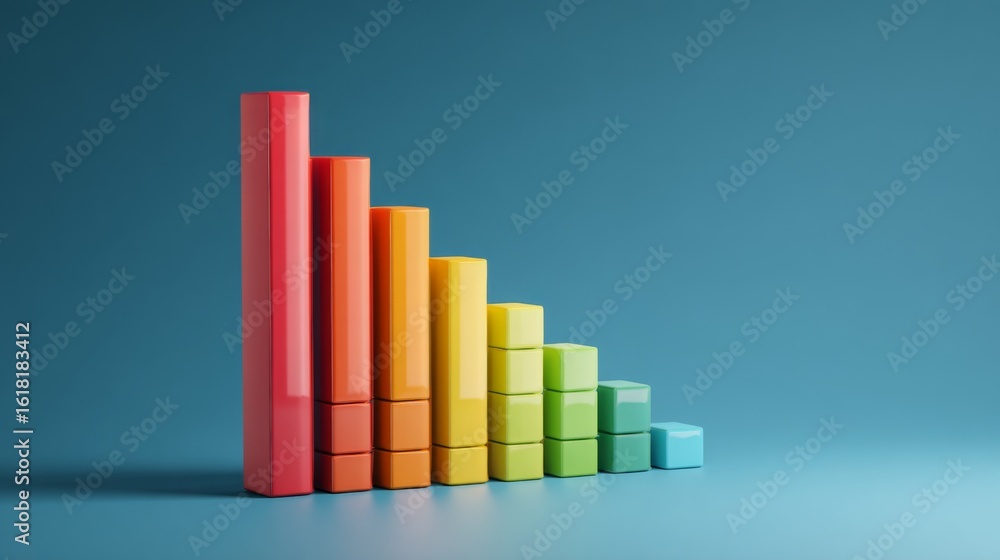 Poster a d bar graph with a clear upward trend, featuring a gradient of colors from red to green, symbolizi