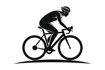 Obraz premium Silhouette of Cyclist Riding Bicycle with Helmet and Road for Sport Illustration