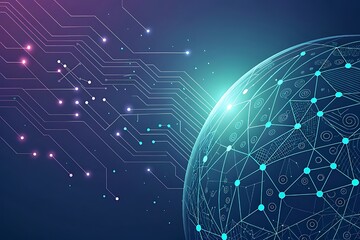 Abstract Digital Globe with Circuit Board and Glowing Points Illustration