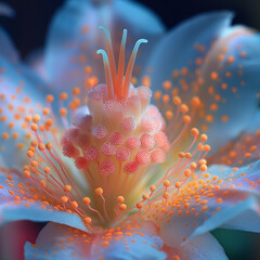 Naklejka premium Otherworldly Bloom: Abstract Floral Macro in Dreamy Blue and Orange.