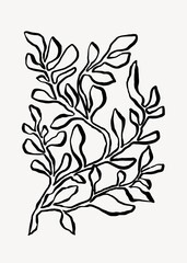 Botanical leaf line art, Chinese brush design