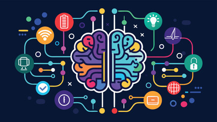 Obraz premium Brain connections with technology colorful illustration representing artificial intelligence machine learning and smart technology solutions connectivity innovation and modern communication