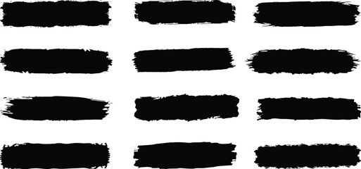 Set of black ink splashes. Paint brush strokes. Brush Strokes Vector Set.  Retro style design. Vector illustration.