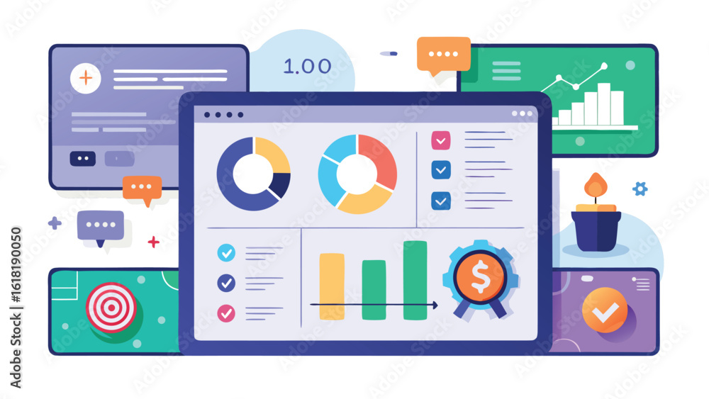 Aufkleber creative finance dashboard with reports and data analysis presentation tools for business growth and
