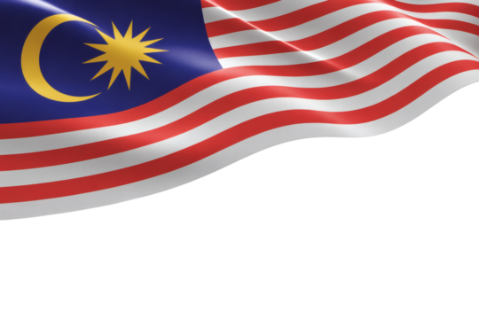 Waving Malaysian flag with star and crescent moon emblem with copy space below, national symbol