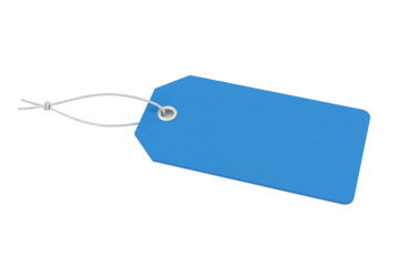 light blue rectangular price tag with a string, isolated on transparent background for retail, sales, and product labeling, generative with ai
