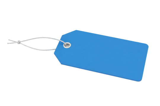 light blue rectangular price tag with a string, isolated on transparent background for retail, sales, and product labeling, generative with ai - Powered by Adobe