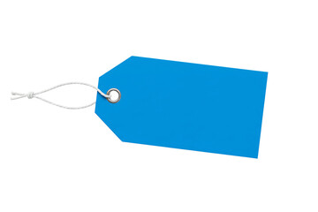 light blue rectangular price tag with a string, isolated on transparent background png