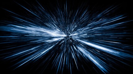 Obraz premium A burst of light emanating from a central point in space, radiating outward in all directions with light trails, representing the concept of light speed