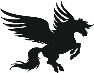 Flying pegasus silhouette,  line art, silhouette illustration, mythical horse, vector graphic