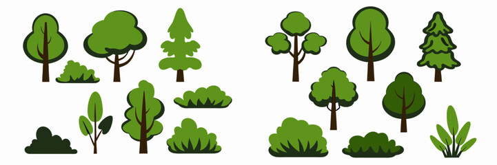 Collection of Green Trees, Shrubs, and Bushes Clipart
