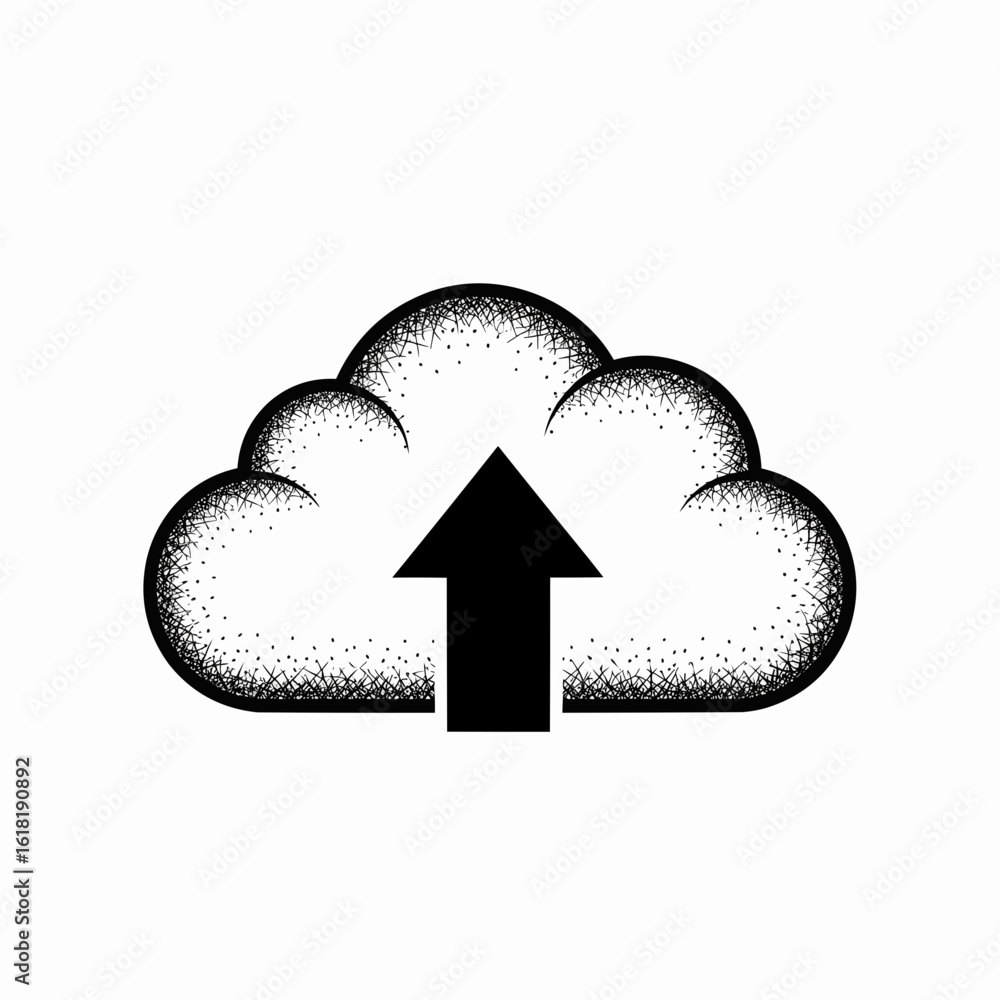 Poster vibrant polygonal cloud upload arrow icon for digital data storage and online service.