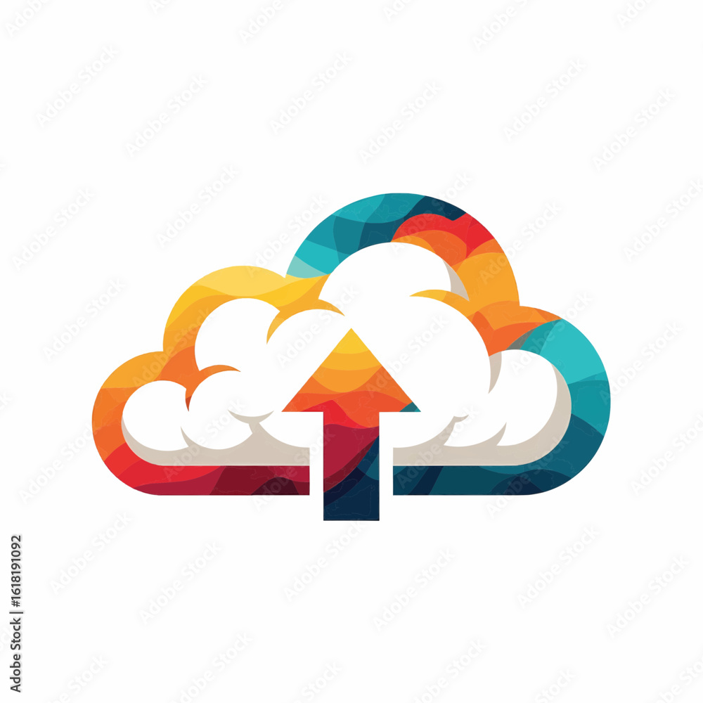 Poster simple black cloud download vector icon for data storage and file transfer applications.