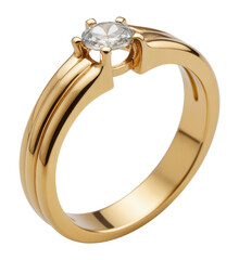 Golden Solitaire Diamond Ring on Transparent Background for Jewelry Marketing, Wedding Proposals, and Luxury Retail Displays