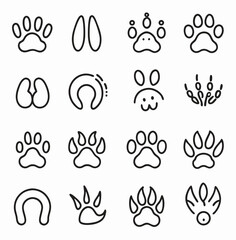 Animal Track Icons: Dog, Cat, Horse, Bird Paw Prints