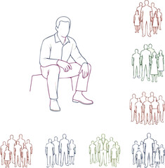 Create a kinds of deferent Set with people outlines isolated on white background. Man sitting. Top view. vector art color with white background.