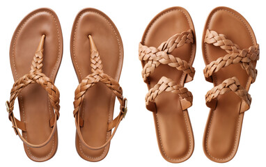 Women's Braided Leather Sandals – Brown Summer Footwear with Ankle Straps on Transparent Background for Fashion Retailers and Online Shopping Catalogs
