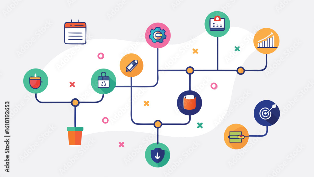 Poster modern business process visualization strategy flat design vector illustration connected icons data 