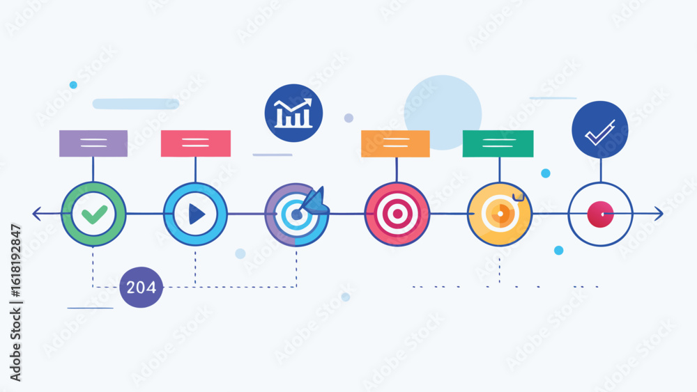 Aufkleber modern infographic timeline vector illustration with colorful steps and target icons for business su