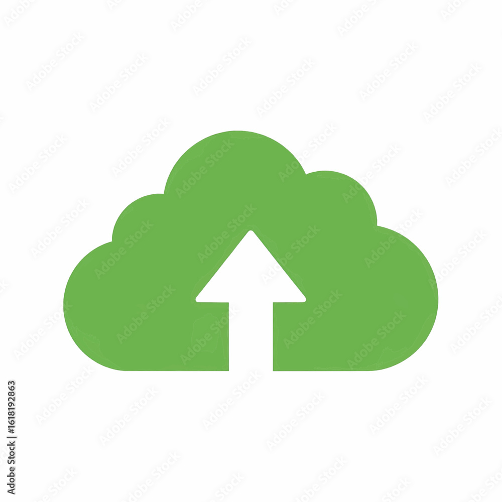 Poster green cloud upload icon flat vector graphic for data storage and network transfer
