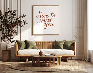 Cozy living room with framed quote