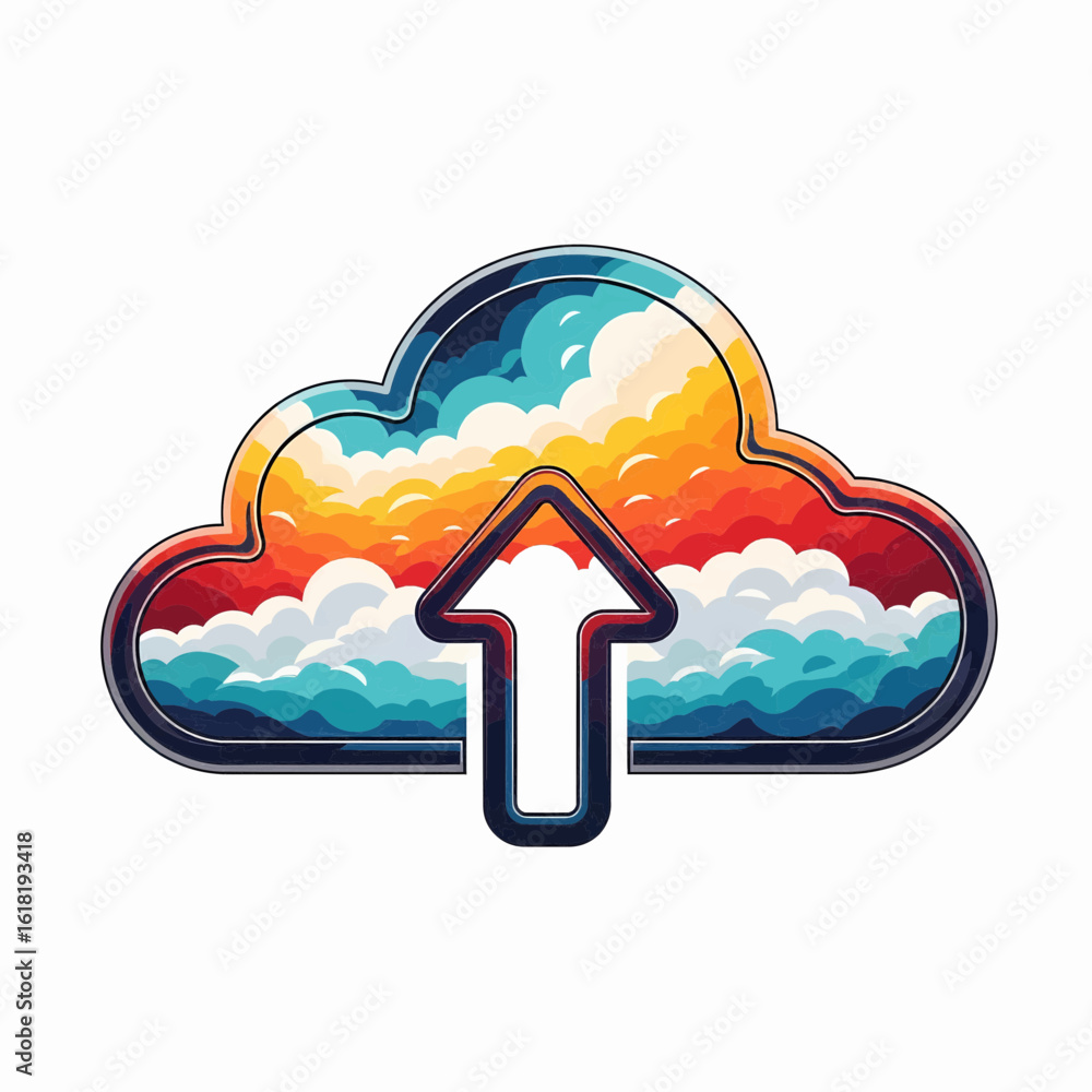 Poster colorful cloud upload vector icon for data storage and network services illustration
