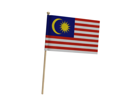 Malaysian flag on a wooden stick waving proudly representing national identity and patriotism