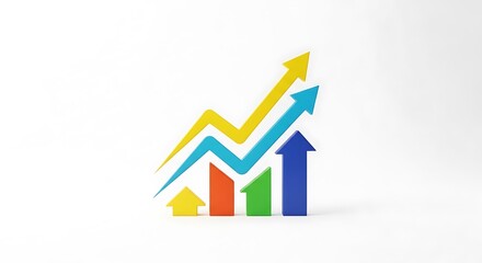 Colorful arrows and bar chart showing upward trend