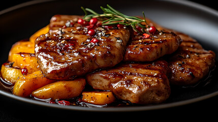image of a scattered platter of multi-colored grilled vegetables, Tasty dish of grilled vegetables and baked bread on plate. Wooden fried snack meal food.