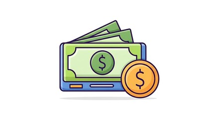 Wallet with cash and coin icon