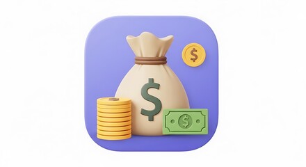 3d money bag with coins and bills represents wealth and finance
