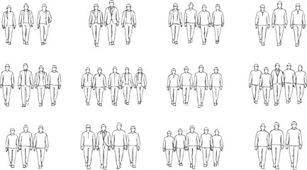 Create a kinds of deferent Set with people Set with people outlines. Men walking. Top view.. Men walking. Top view. vector art with white background.