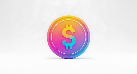 Colorful dollar coin with rainbow gradient on white background