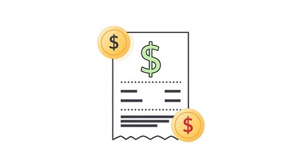 Receipt with dollar signs and gold coins illustrating financial transaction
