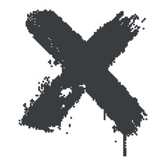 Bold cross symbol in dry brush texture. Error or Cancel iconography icon shape in dotted halftone ink effect for graphic collages, protest signage design. Punk urban shape.	
