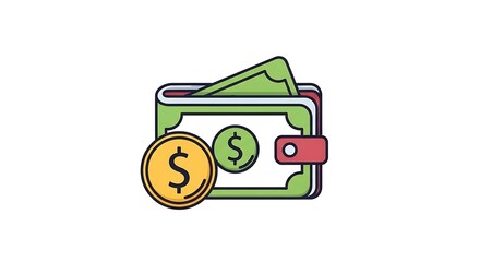 Wallet with cash and coins icon