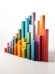 Colorful 3D bar charts illustrate business growth and financial success with an upward arrow
