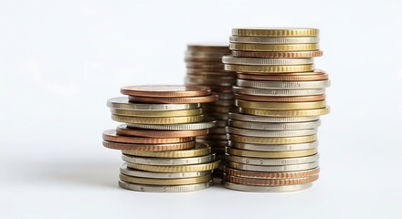 Stacks of euro coins showing financial growth