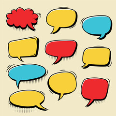 Speech Bubble Set. Comic, Dialogue, Thought Balloons for Communication and Chat. Hand drawn comic chat balloons for stickers, messages, and social media