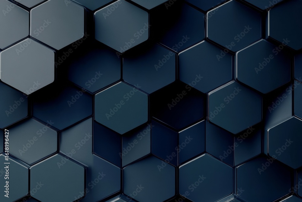 Poster intricate dark blue hexagons interlocked in a modern abstract design for creative tech projects