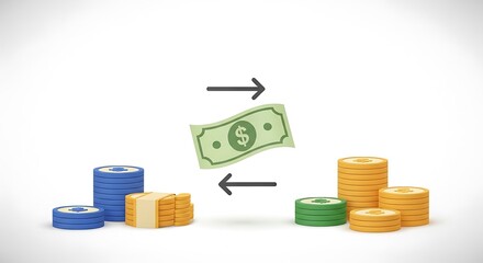 Money transfer and exchange between stacks of coins and bills