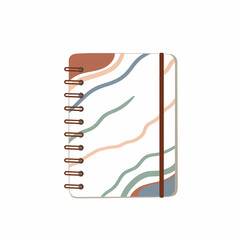 Colorful spiral notebook with abstract design on front cover  