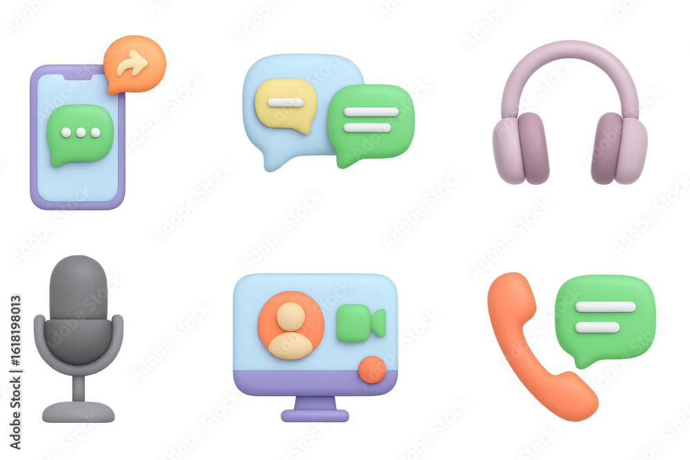 Poster stylish 3d icons for communication and digital interaction design