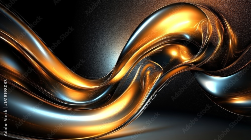 Poster elegant abstract metallic wave on a dark background, showcasing fluidity and modern design elements