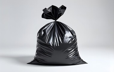 One black garbage bag on white background