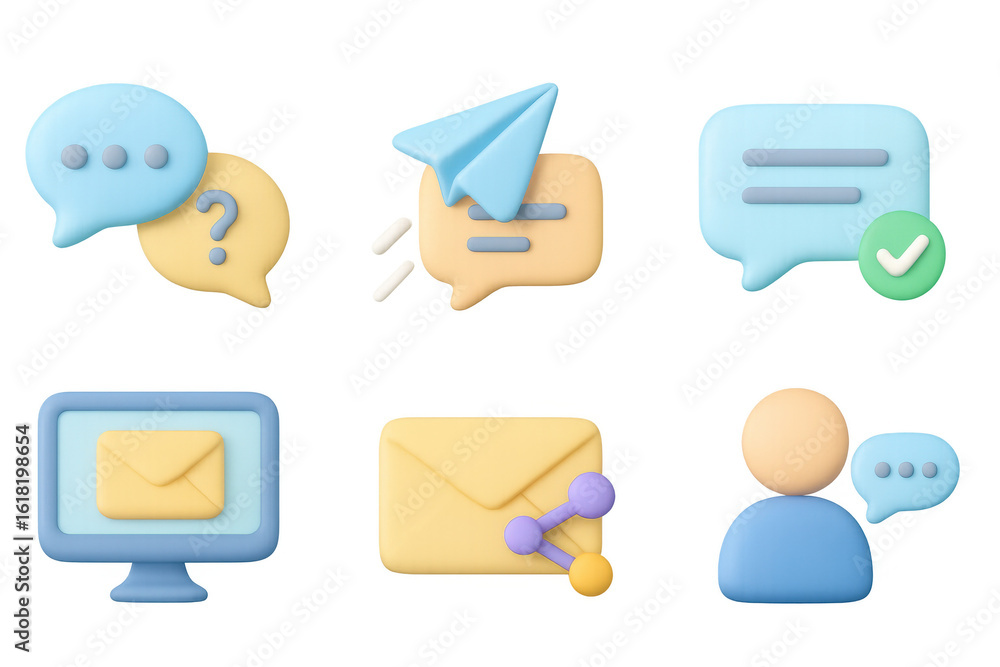 Poster 3d communication icons set with speech bubbles and digital communication symbols